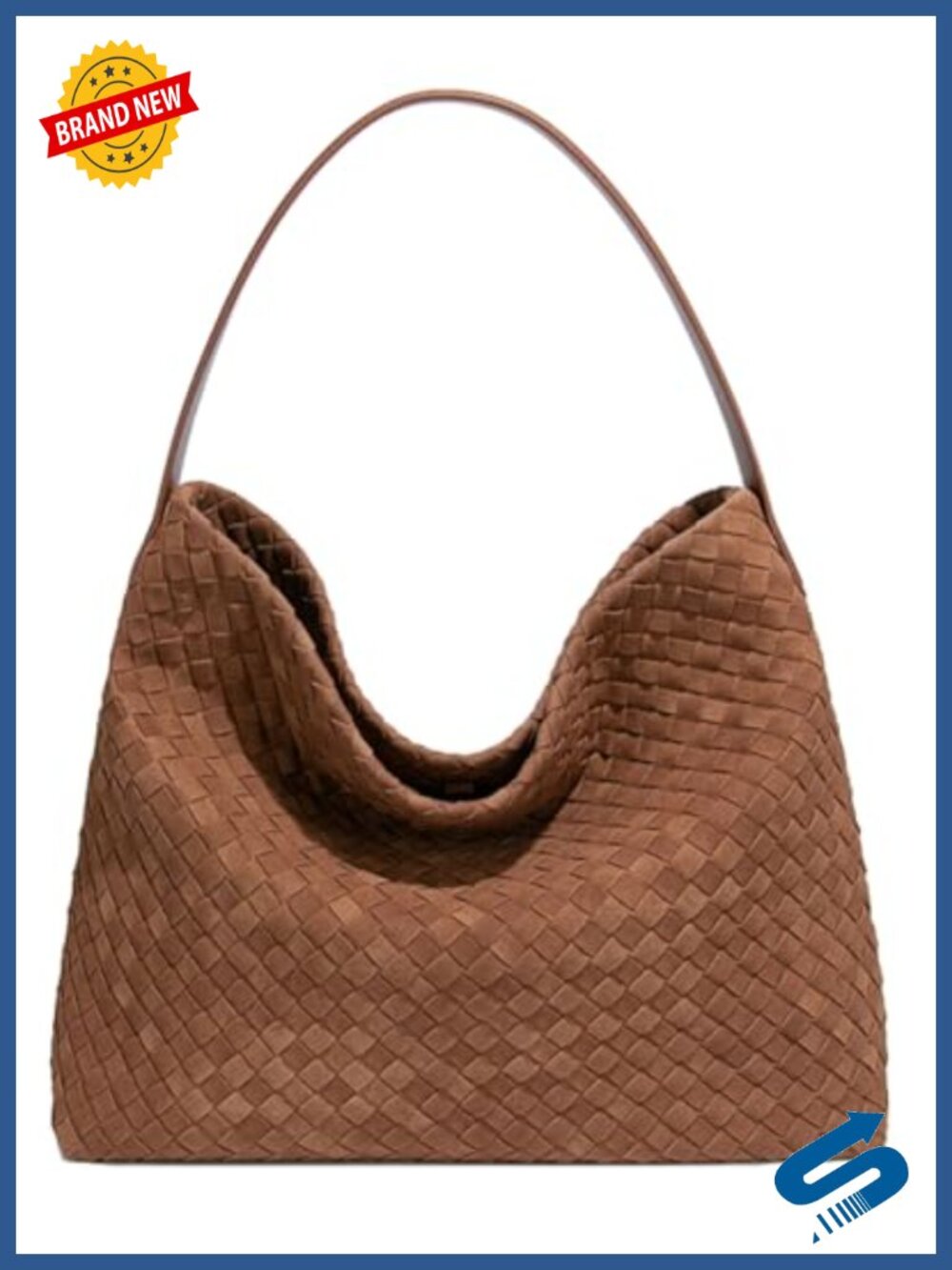 Woven Faux Suede Hobo Shoulder Bag Trendy Woven Tote Purse for Work Travel